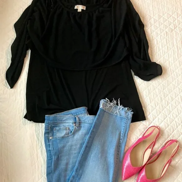 Michael Kors Plus Size Black Crepe Dress Top - Picture 4 of 10